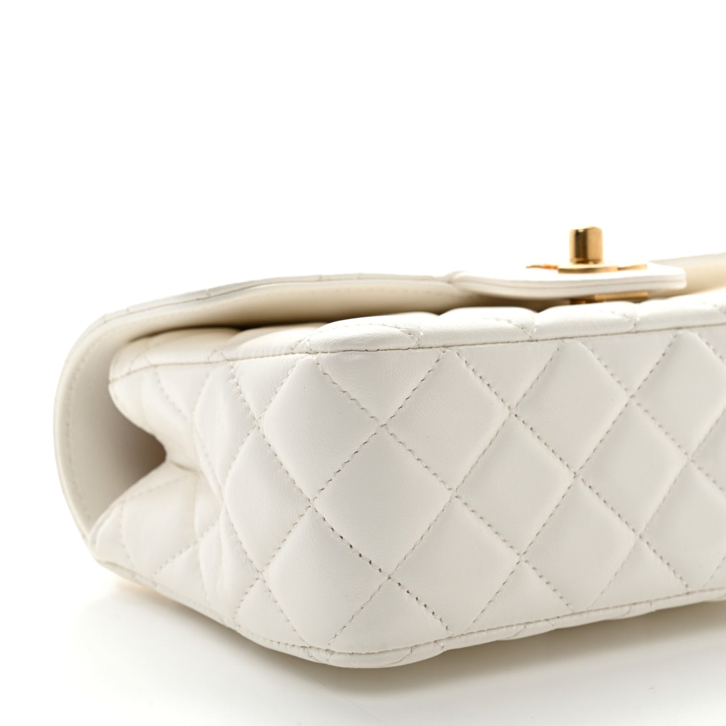 Lambskin Quilted Mini Metal Top Handle Rectangular Flap White