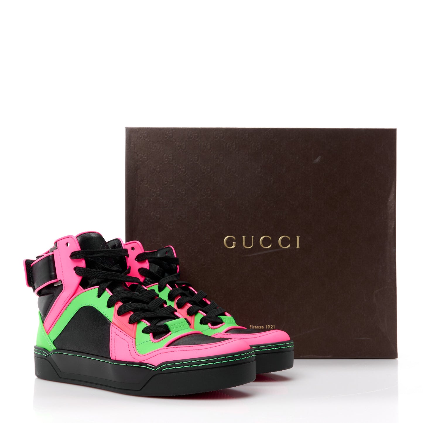 Lambskin Calfskin Womens High Top Sneakers 36 Black Neon Green Pink