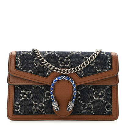 Gucci New Denim GG Monogram Dollar Calfskin Enamel Super Mini Dionysus Shoulder Bag Blue Tea Cuir Epilog Electric Blue 1 of 7