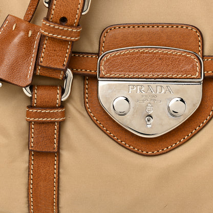 Prada Tessuto Nylon Vitello Foldover Pushlock Satchel Beige 7 of 28