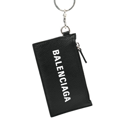 Balenciaga Grained Calfskin Logo Cash Coin Card Holder On Keychain Black White 4 of 7