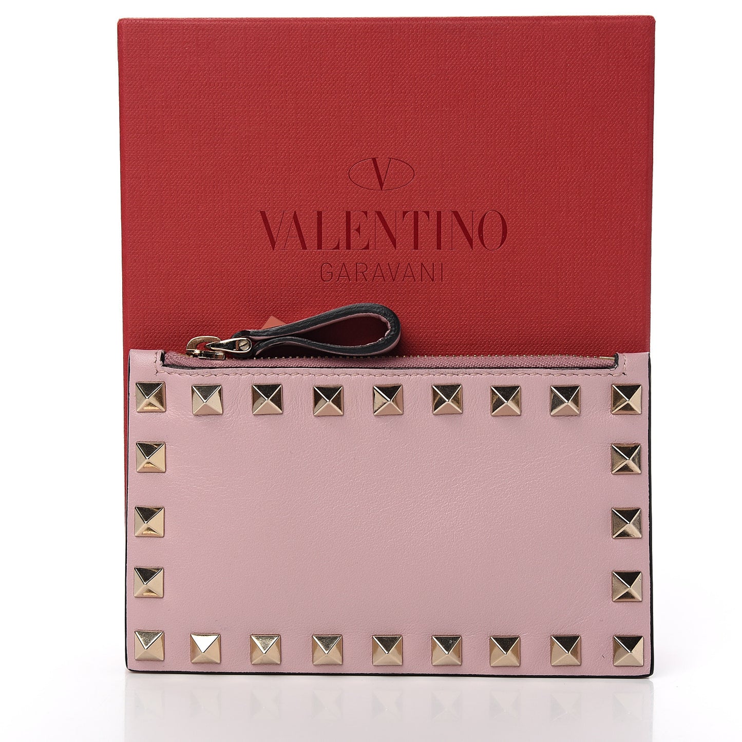 Calfskin Rockstud Coin Case Card Holder Water Rose