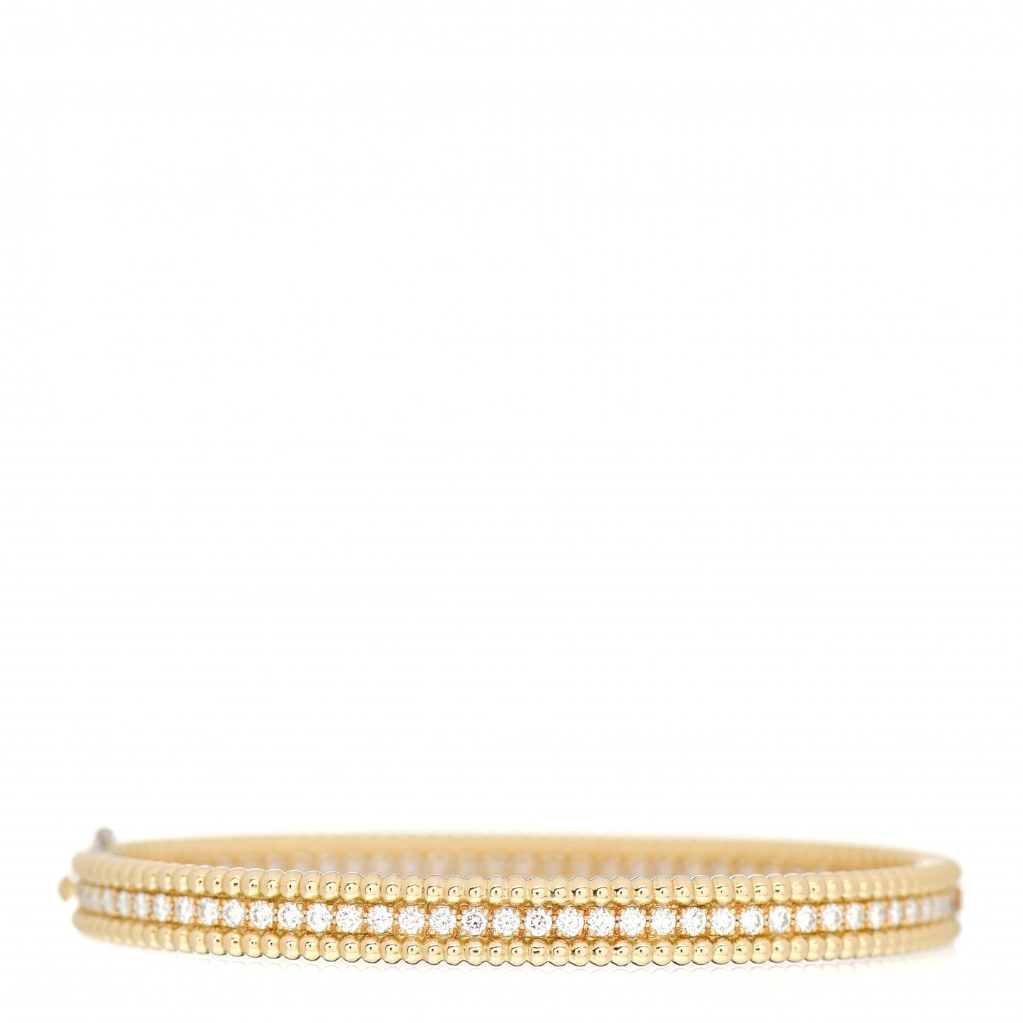 18K Yellow Gold Diamond Perlee 1-Row Bangle Bracelet M