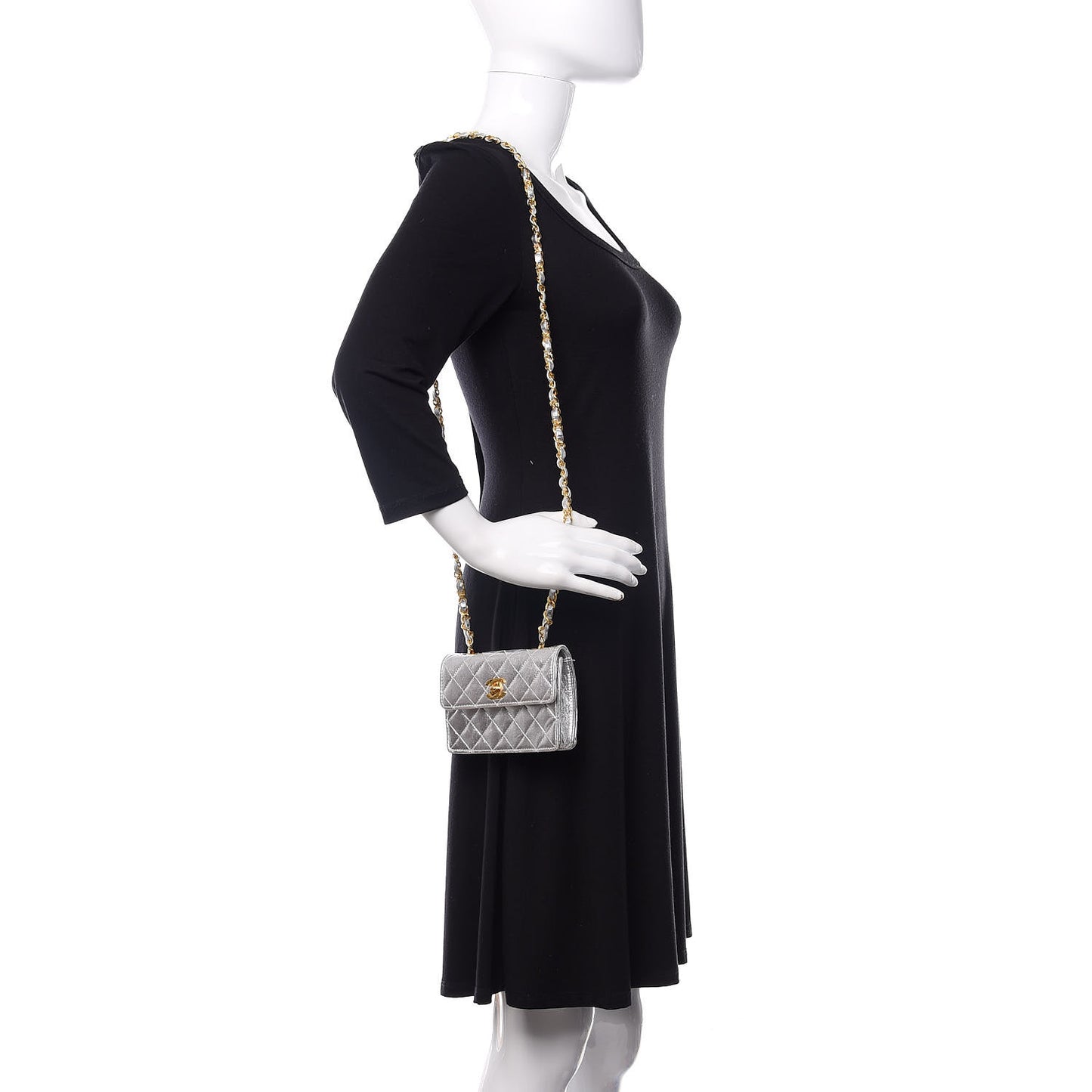 Metallic Lambskin Quilted Micro Mini Flap Silver