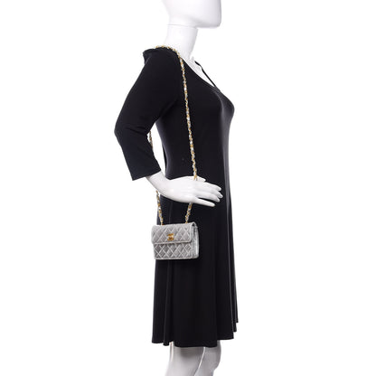 Chanel Metallic Lambskin Quilted Micro Mini Flap Silver 2 of 13
