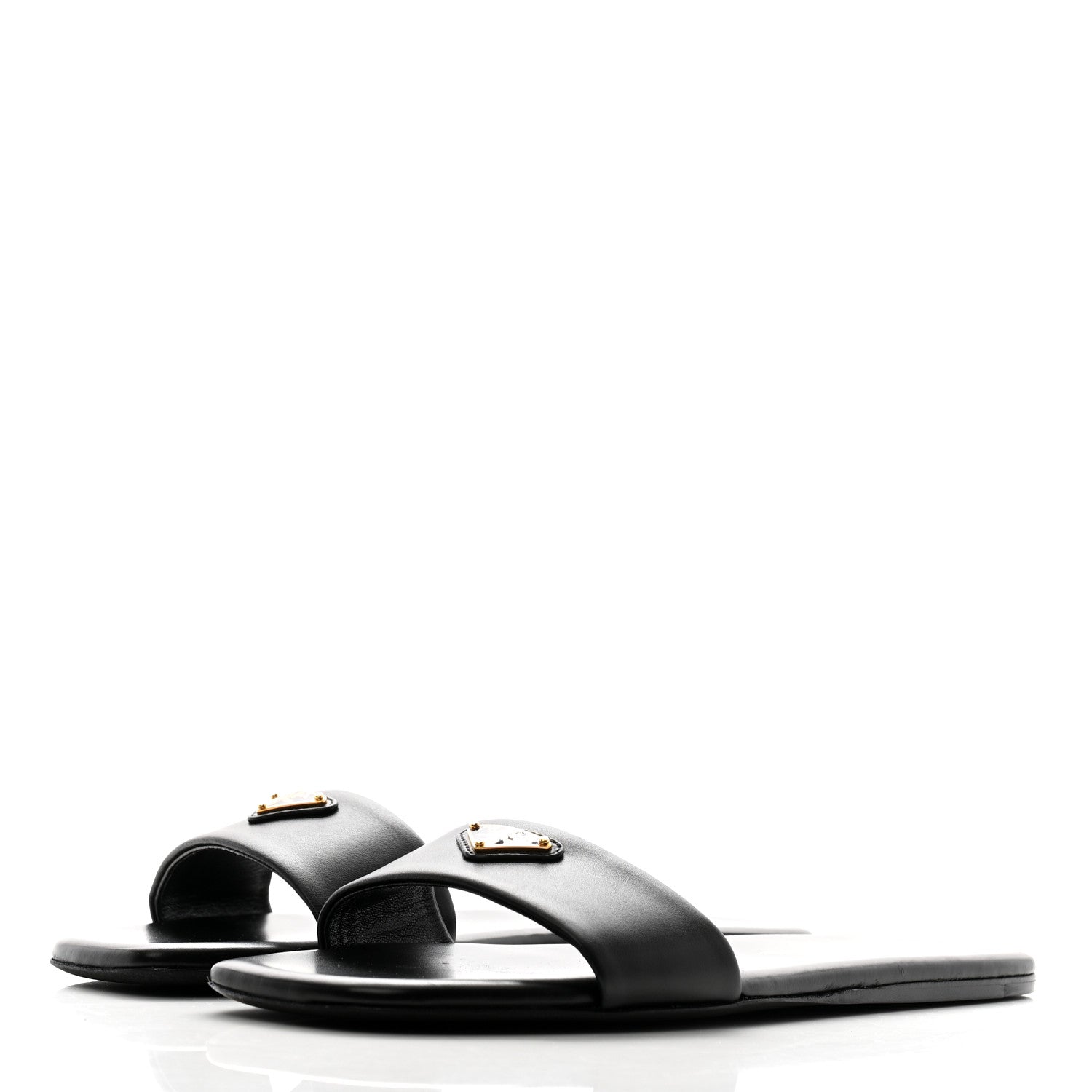 Prada Nappa Metal Triangle Logo Flat Slide Sandals 37 Black 4 of 8