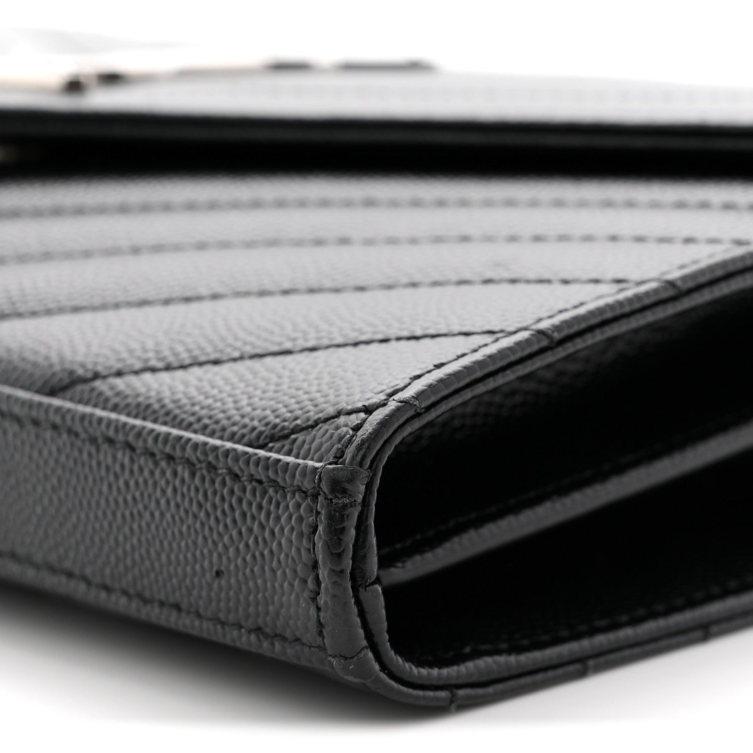 Saint Laurent Grain De Poudre Matelasse Chevron Monogram Chain Wallet Black 10 of 11
