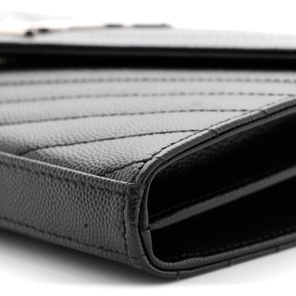 Saint Laurent Grain De Poudre Matelasse Chevron Monogram Chain Wallet Black 10 of 11