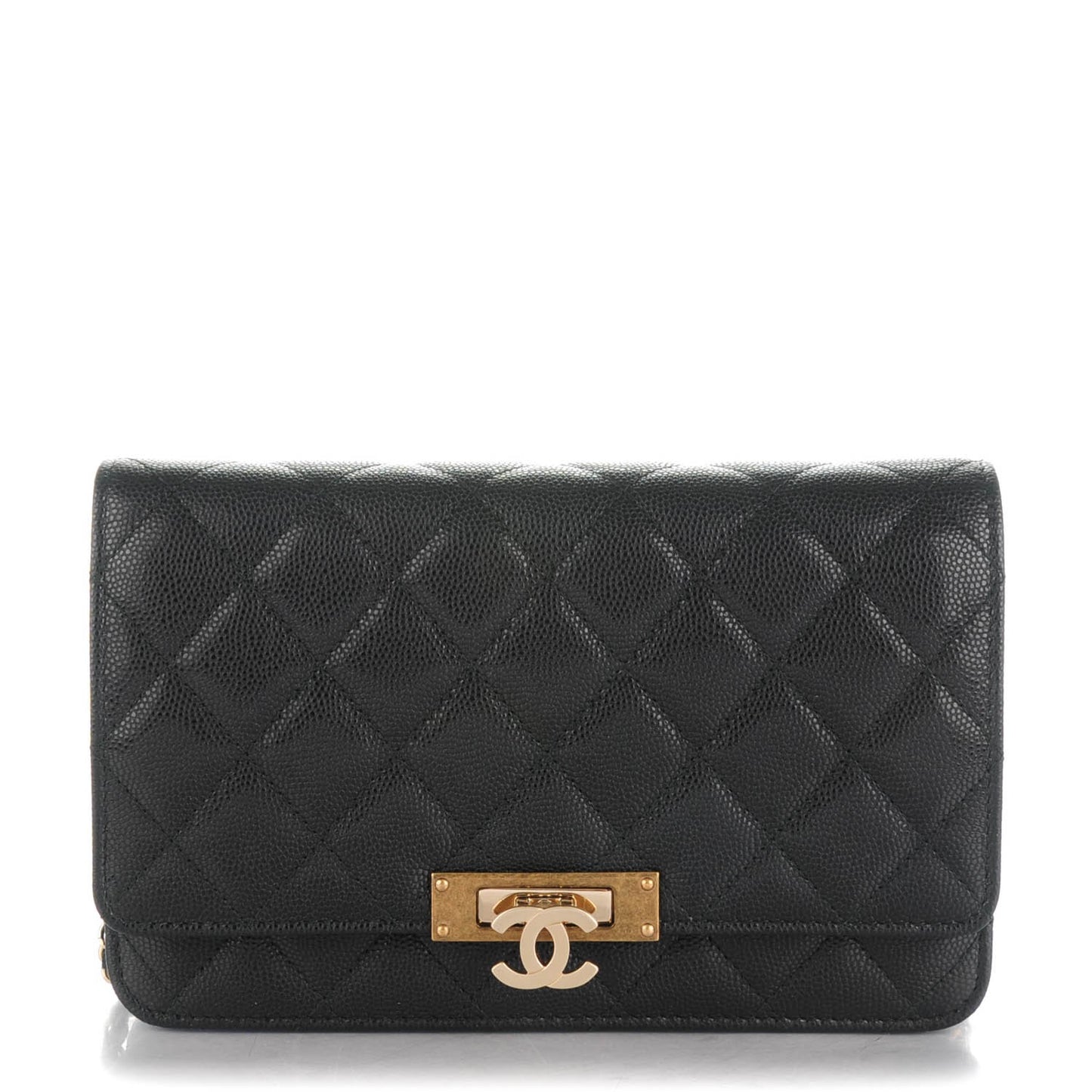 Caviar Quilted Golden Class Wallet On Chain WOC Black