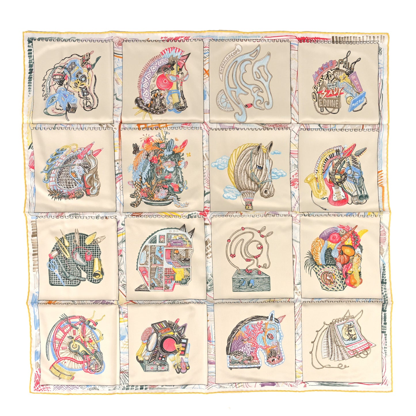 Silk Chevaloscope Scarf 90 Rose Nacre Vert Multicolor