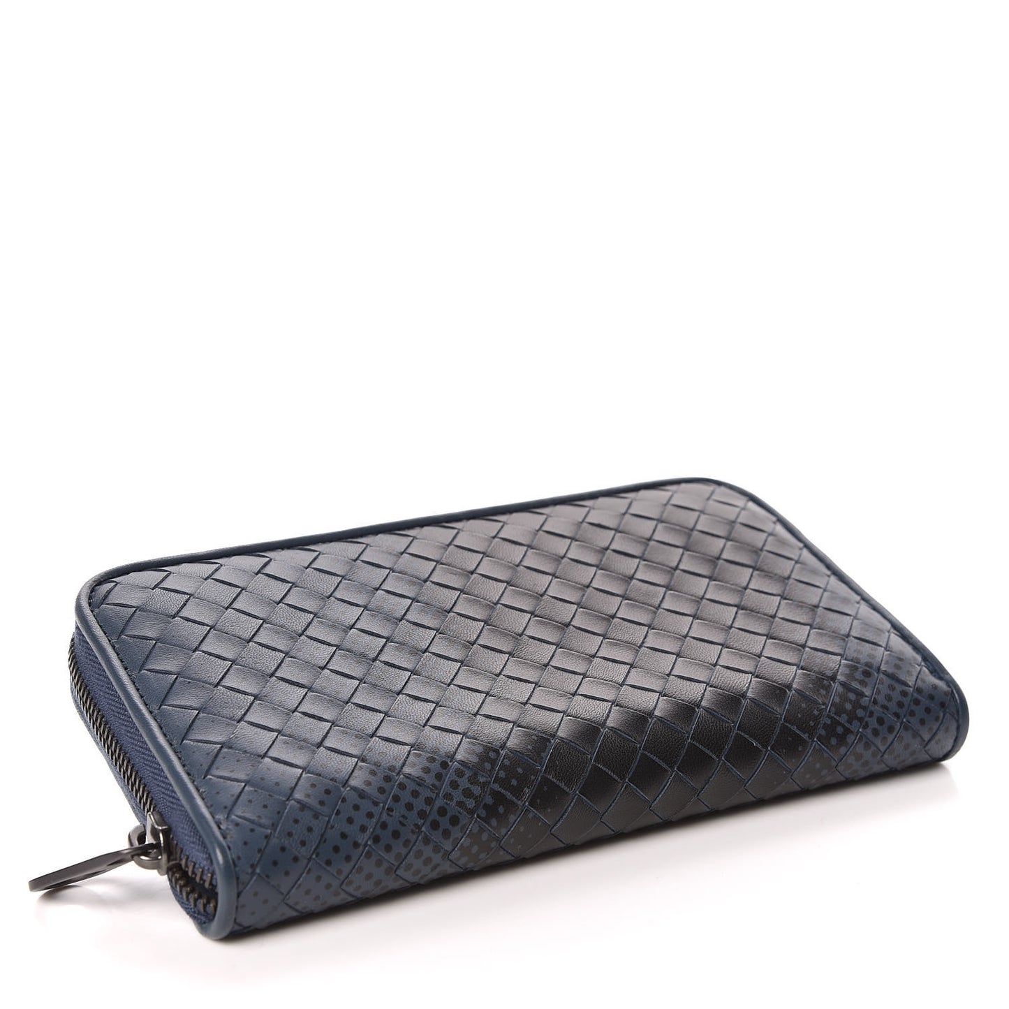 Nappa Intrecciato Gradient Spotted Zip Around Wallet Black Denim