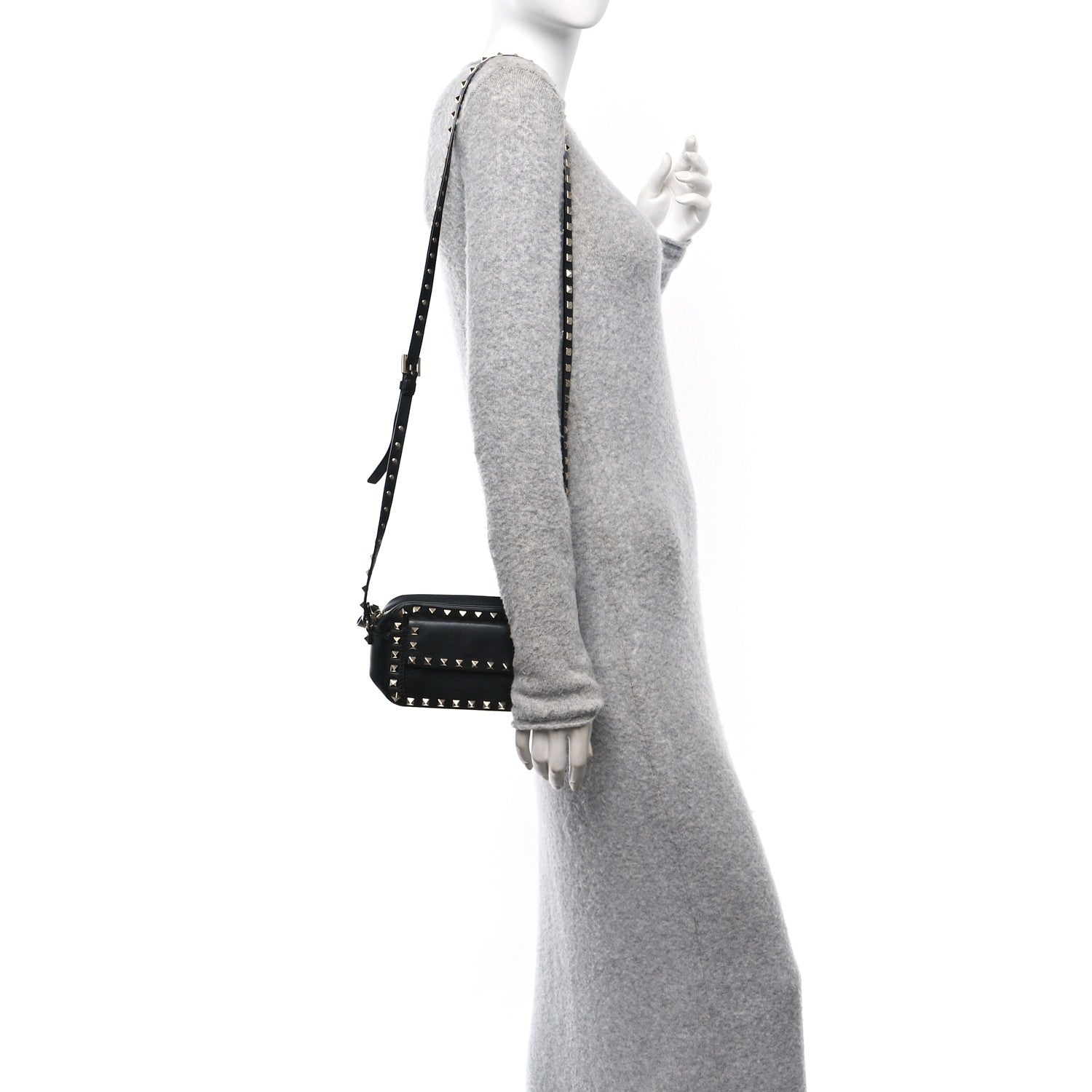 Valentino Garavani Grained Calfskin Small Rockstud Flap Pocket Camera Crossbody Bag Black 2 of 9