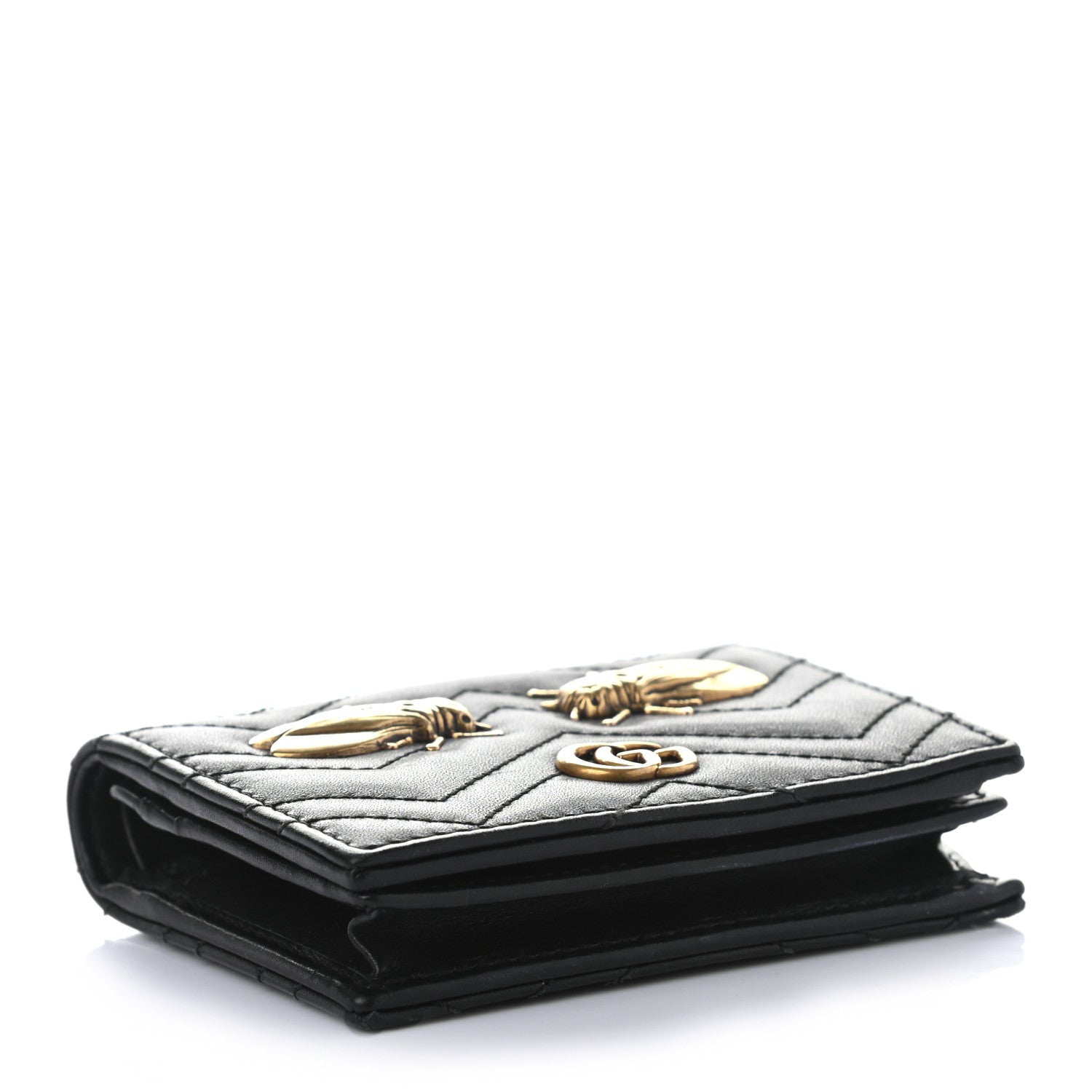 Gucci Calfskin Matelasse Cicada Stud GG Marmont Card Case Wallet Black 4 of 8