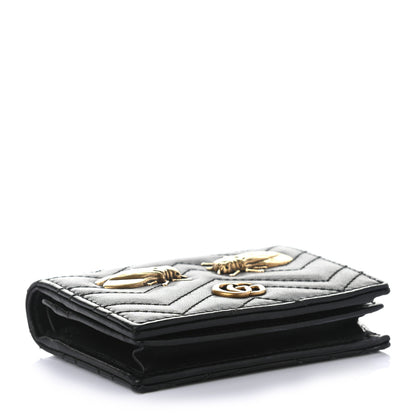 Gucci Calfskin Matelasse Cicada Stud GG Marmont Card Case Wallet Black 4 of 8