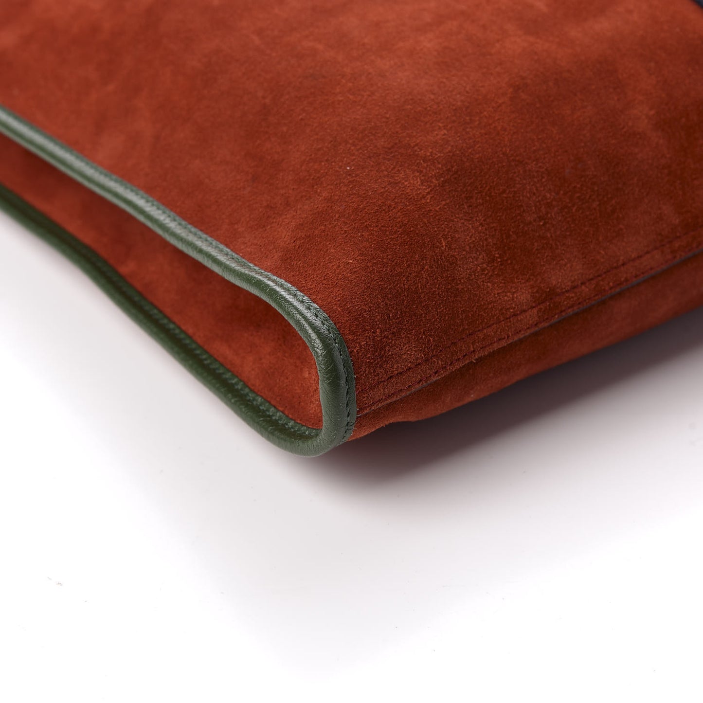 Suede Calfskin Large Rajah Chain Tote Brown Green