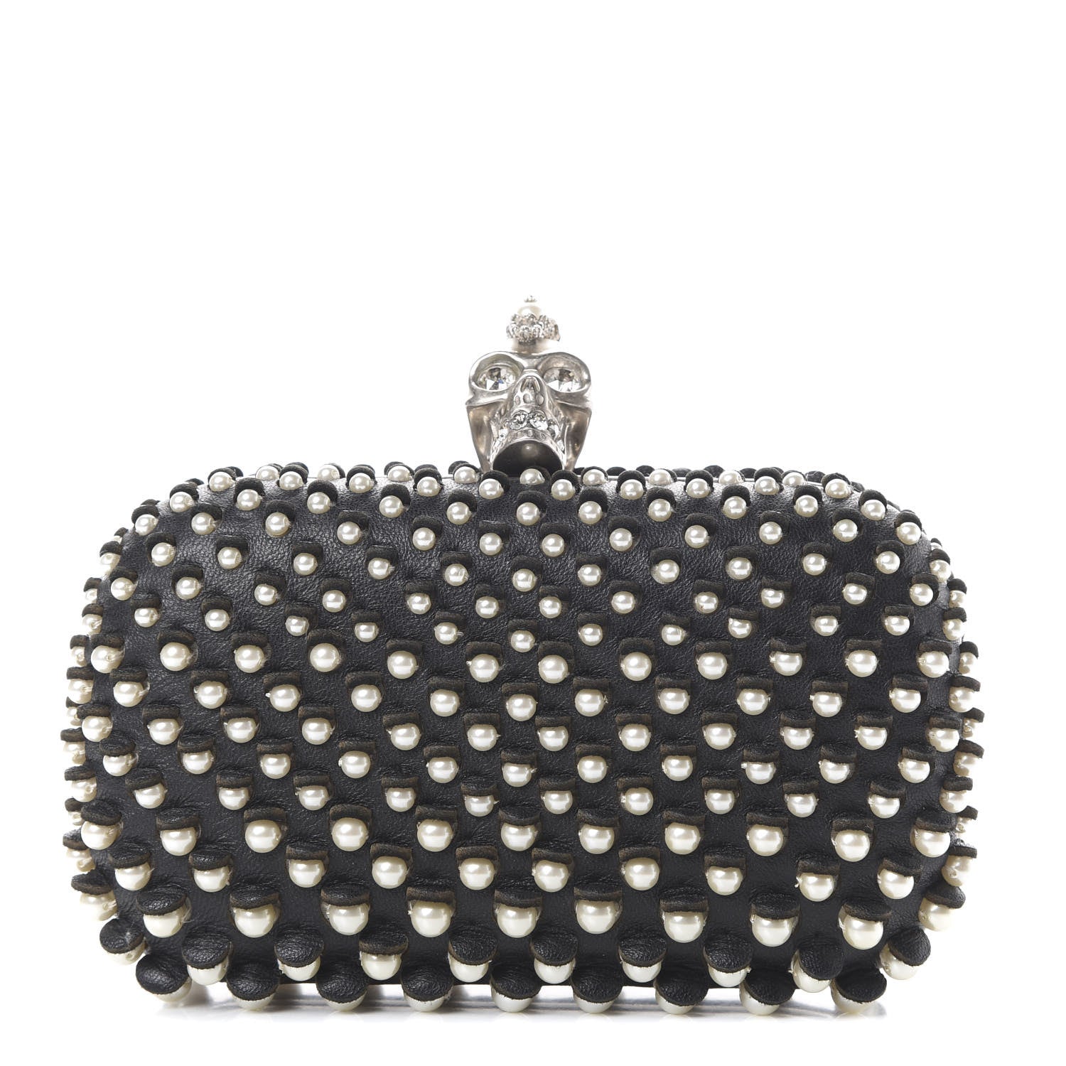Alexander McQueen Pearl Embellished Calfskin Skull Box Clutch Black 1 of 9