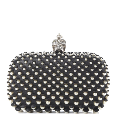 Alexander McQueen Pearl Embellished Calfskin Skull Box Clutch Black 1 of 9
