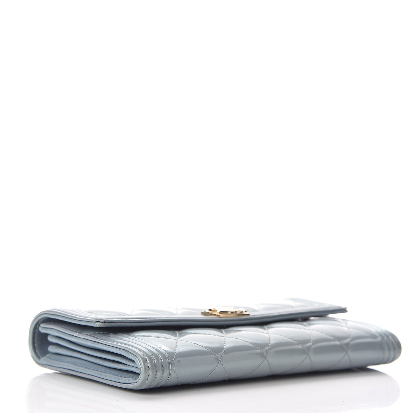 Metallic Patent Calfskin Quilted Boy Large Gusset Flap Wallet Light Blue