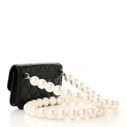 Chanel Calfskin Quilted Maxi Pearls Clutch With Chain Black 3 of 11