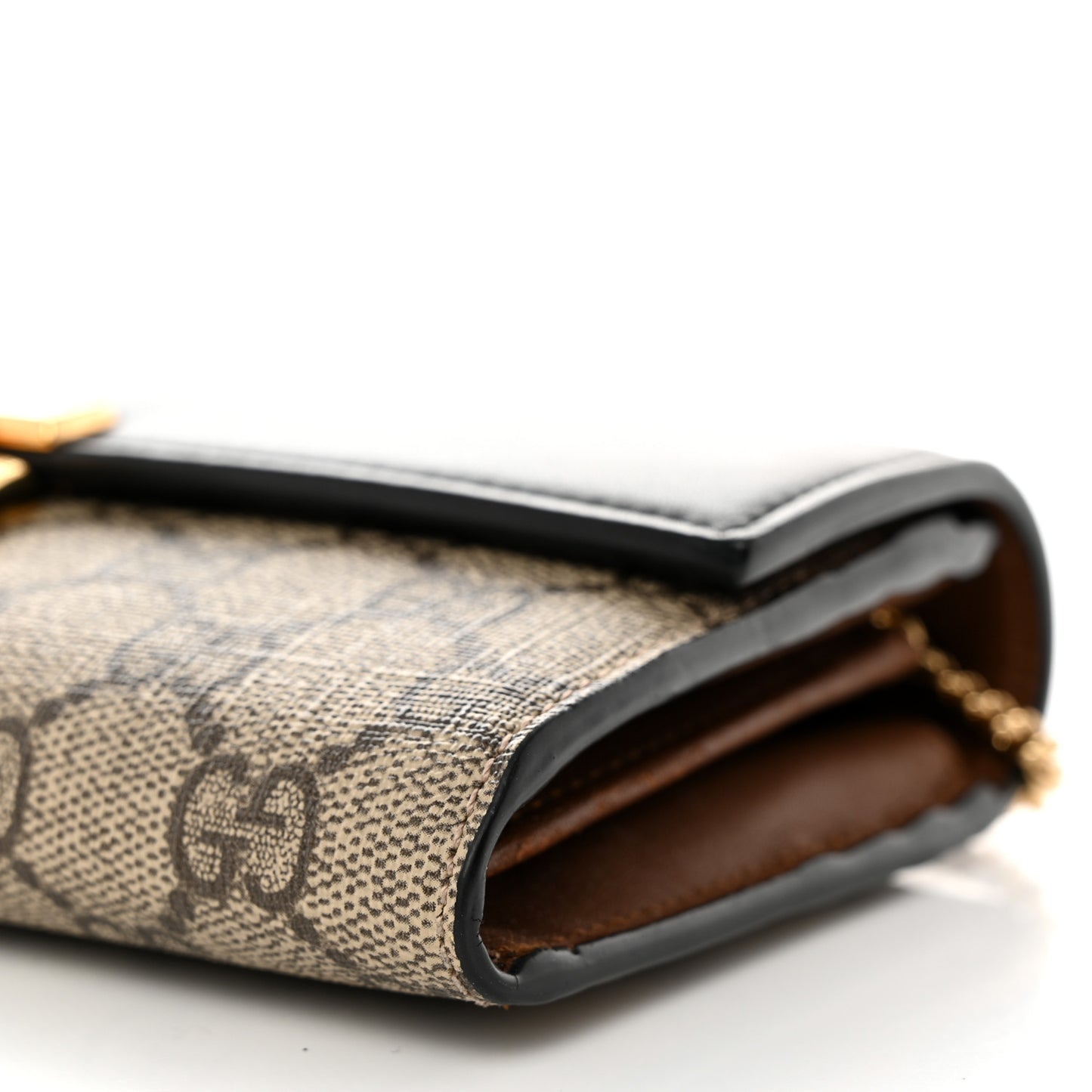 GG Supreme Monogram Moon Calfskin Padlock Continental Chain Wallet Beige Ebony Black