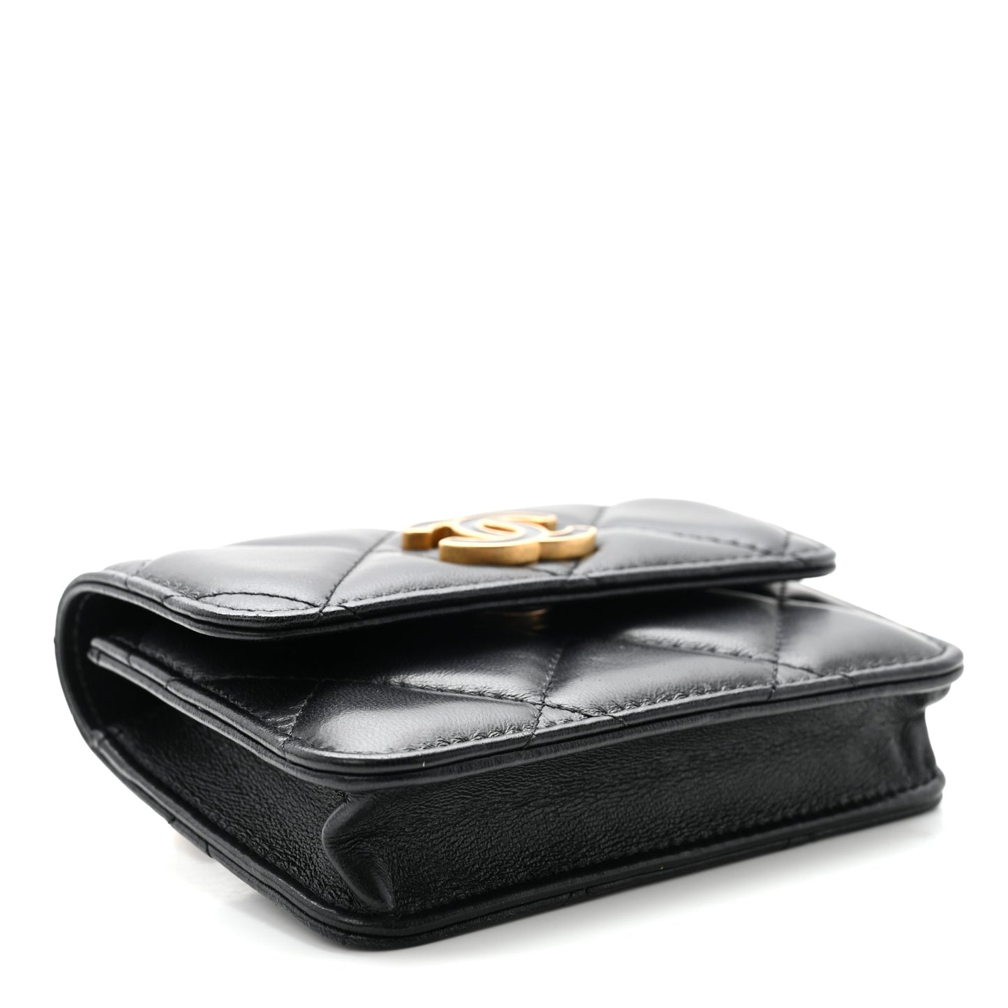 Lambskin Enamel Quilted Pending CC Flap Belt Bag Black