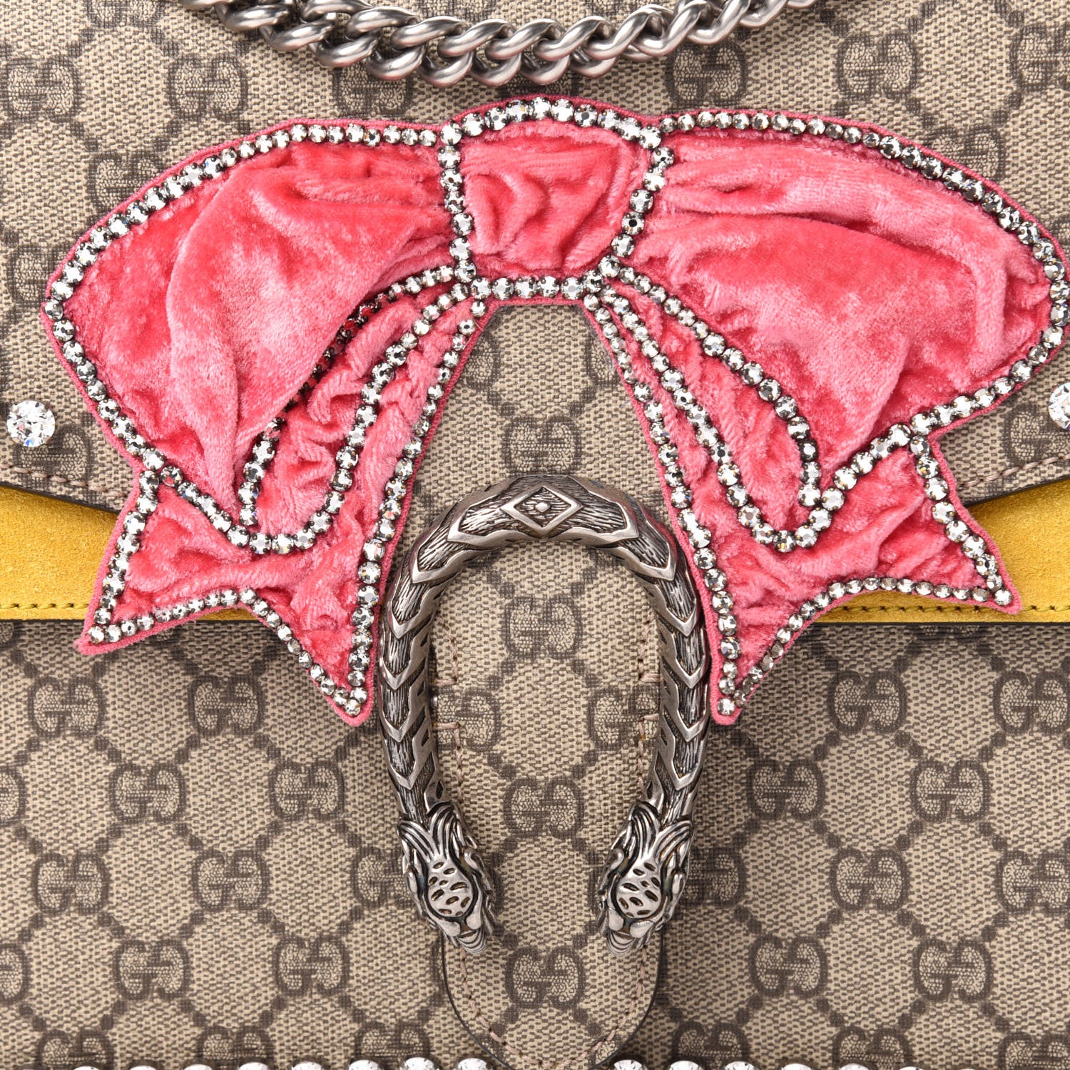 Gucci GG Supreme Monogram Crystal Bow Embroidered Medium Dionysus Shoulder Bag Yellow 13 of 13