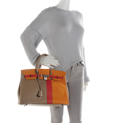Hermes Taurillon Clemence Swift Tri-Color Birkin 35 Sanguine Gris Tourterelle Moutarde 2 of 23