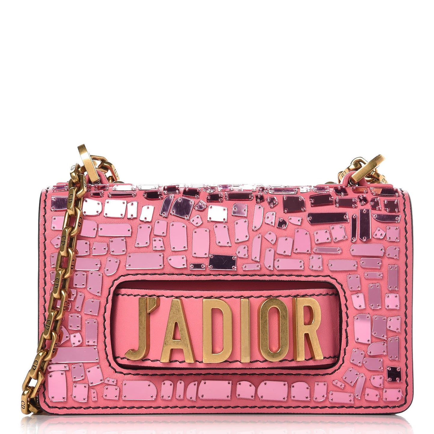 Smooth Calfskin Embroidered Mosaic of Mirrors Mini J'Adior Chain Flap Bag Pink