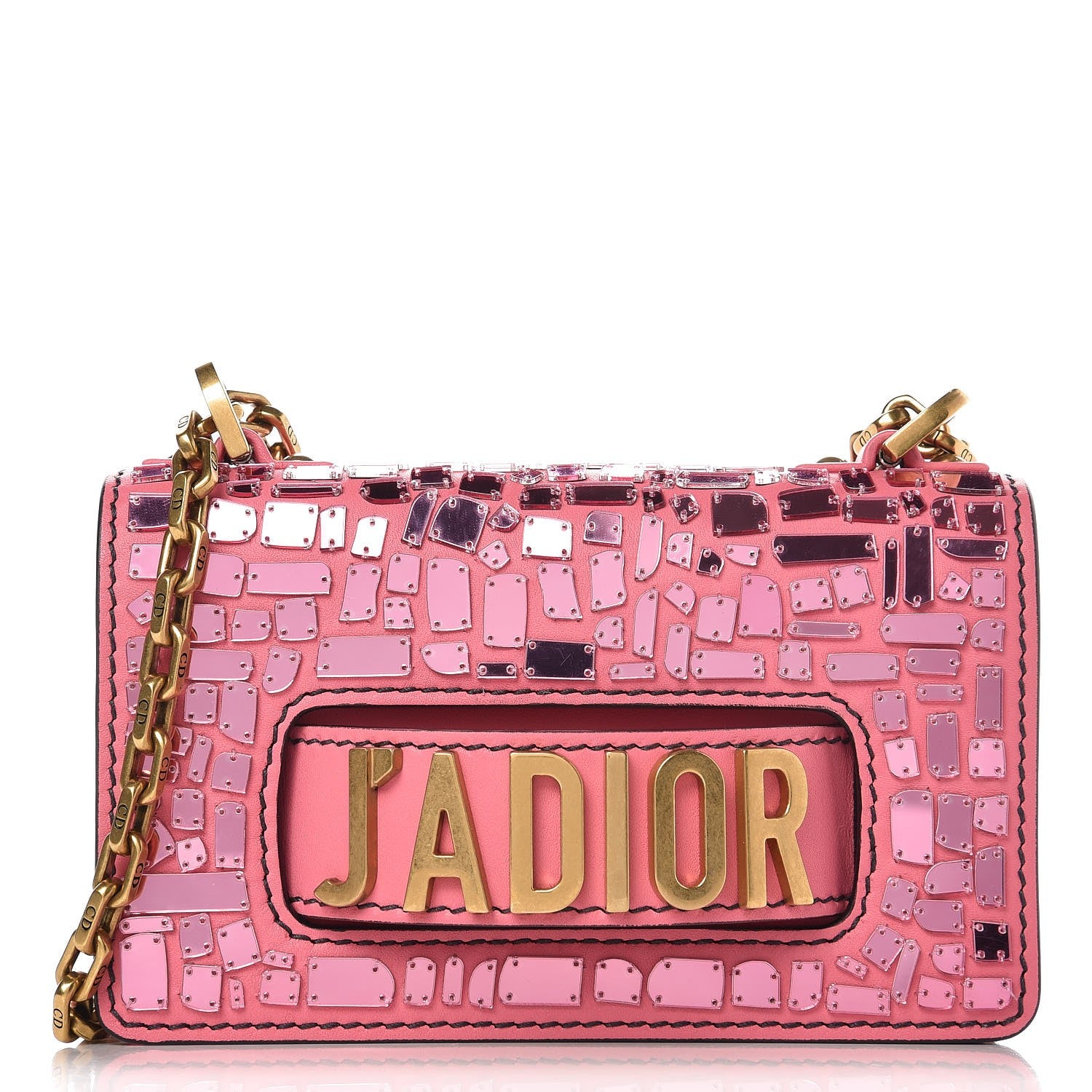 Christian Dior Smooth Calfskin Embroidered Mosaic of Mirrors Mini J'Adior Chain Flap Bag Pink 1 of 7