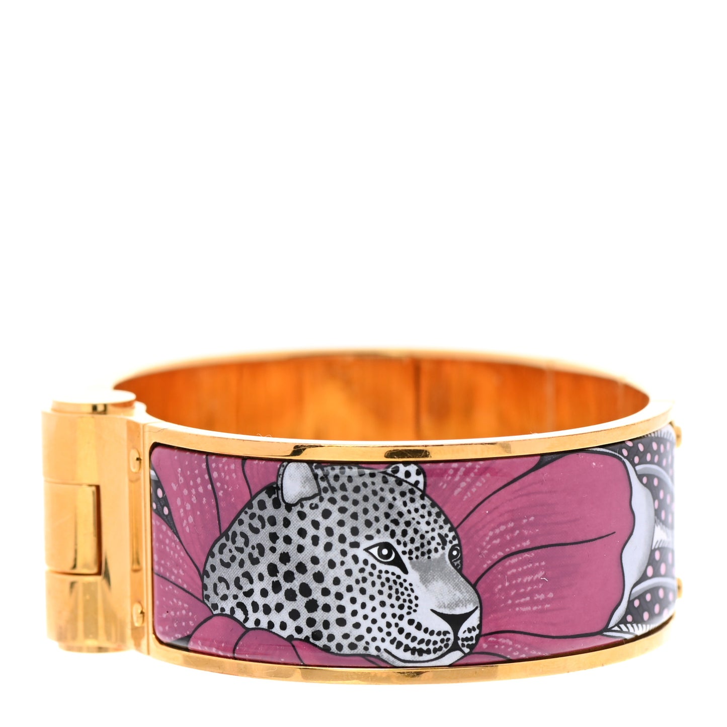 Enamel Printed Charniere Baobab Cat Wide Hinged Bracelet L Faux Gris