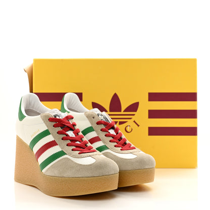 Gucci X ADIDAS Suede Madeira Gazelle Wedge Sneakers 40 Oatmeal White New Shamarock Hibiscus Red 8 of 8