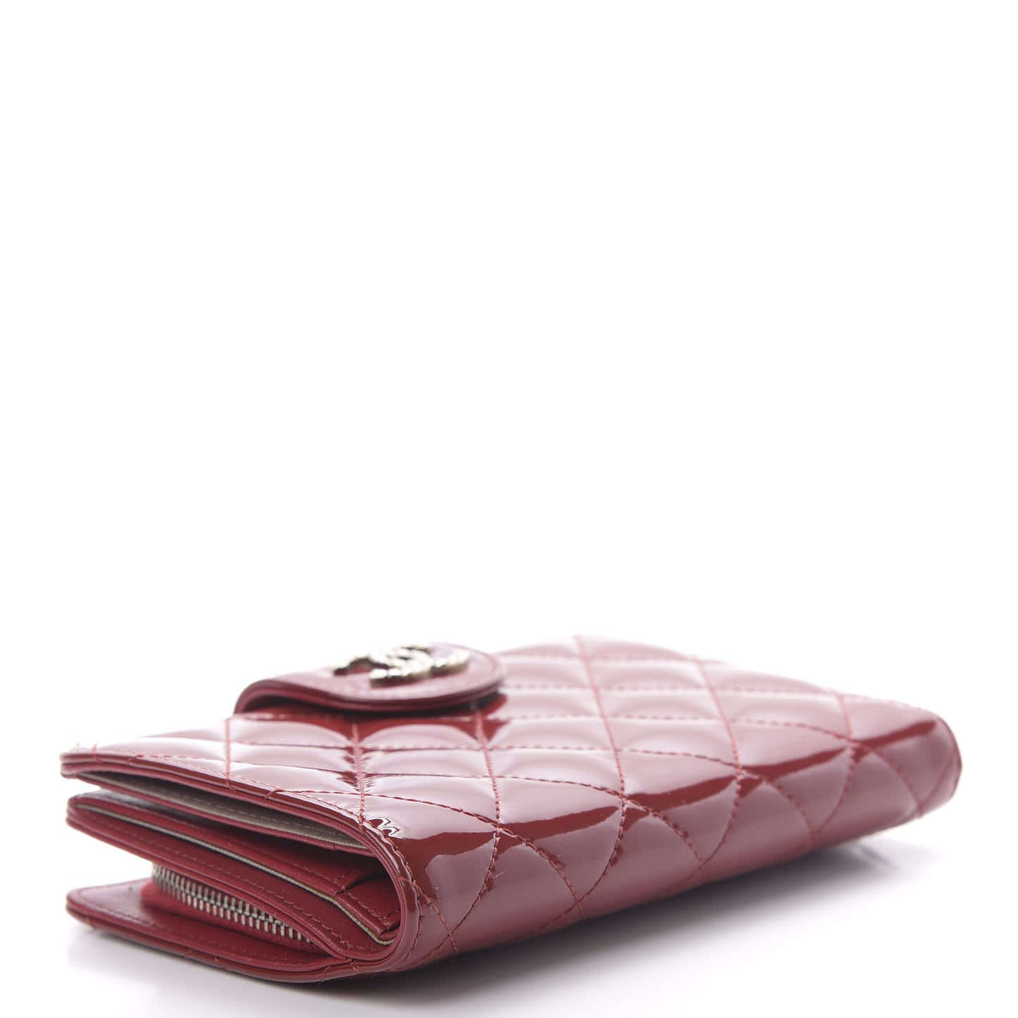 Patent Quilted Brilliant Zipped Pocket Wallet Dark Red