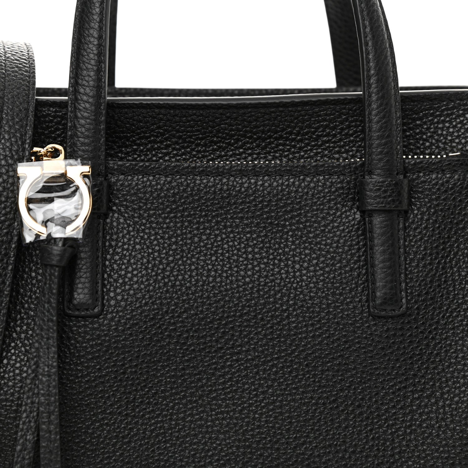 Salvatore Ferragamo Hammered Calfskin Double Handle Small Amy Tote Black 8 of 10