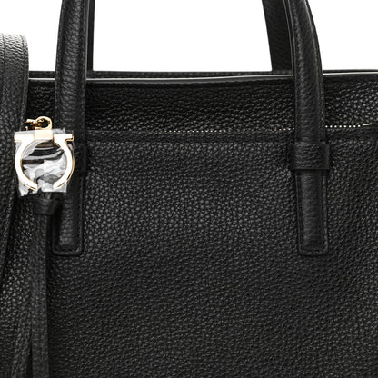 Salvatore Ferragamo Hammered Calfskin Double Handle Small Amy Tote Black 8 of 10