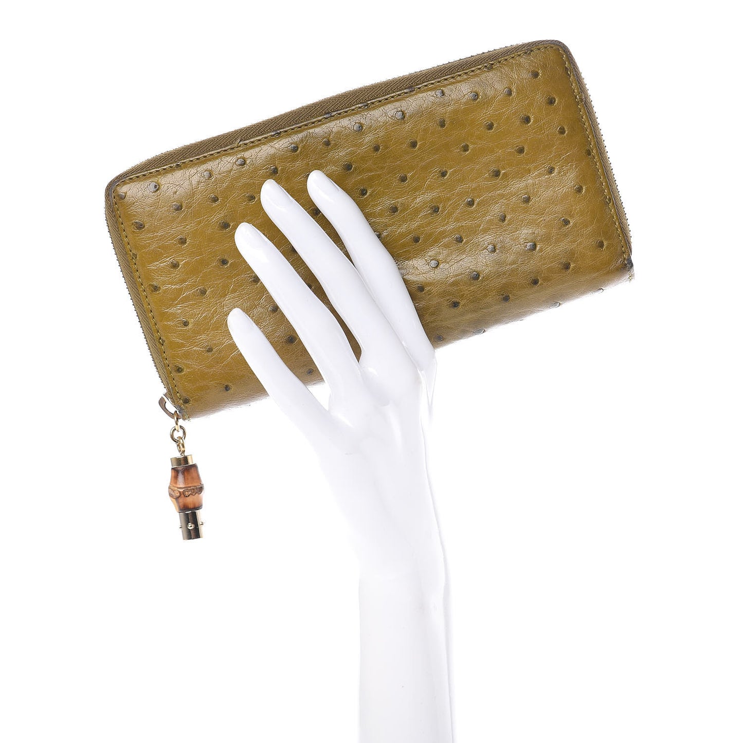 Ostrich Bamboo Zip Around Wallet Green