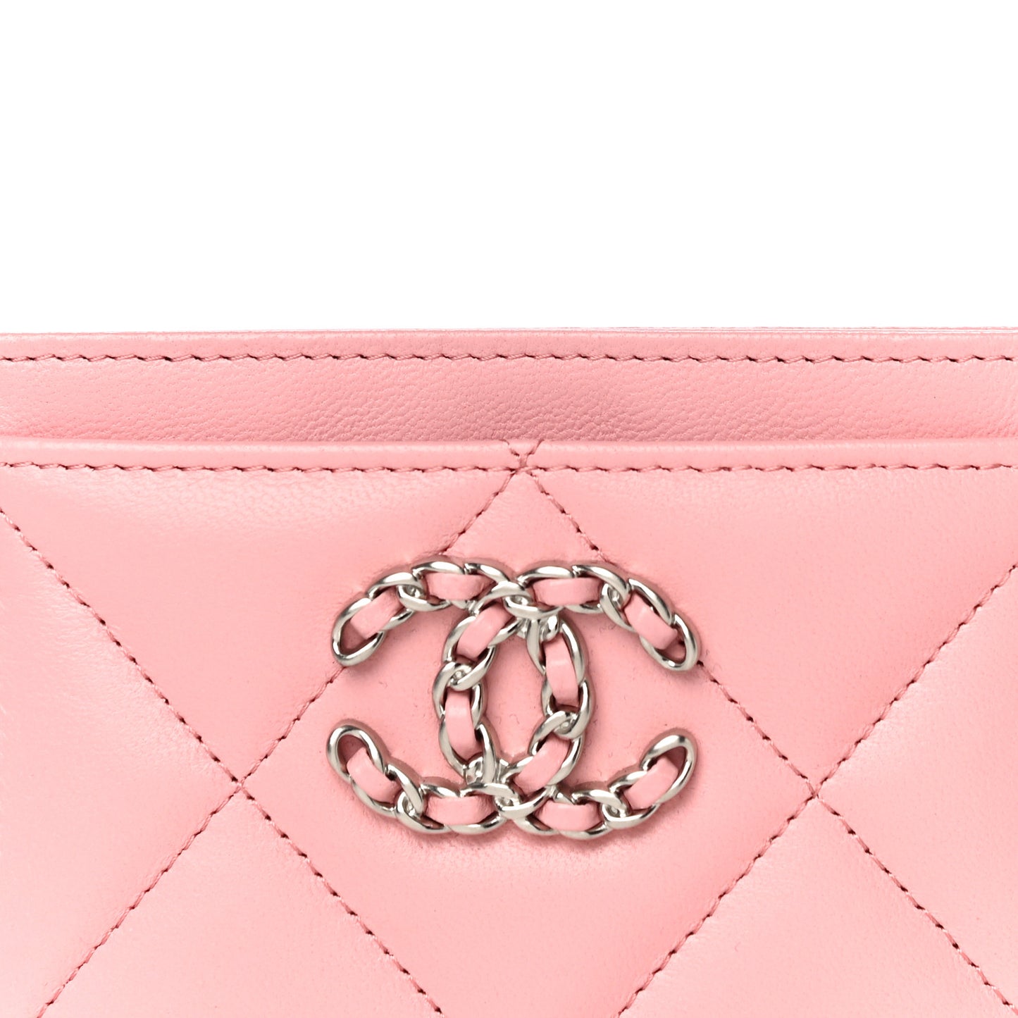 Lambskin Quilted Chanel 19 Card Holder Light Pink