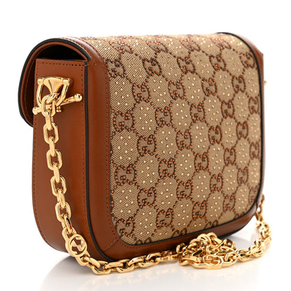 Gucci New Canvas Charisma Calfskin Crystal GG Monogram Mini Horsebit 1955 Shoulder Bag Camel Ebony 3 of 10