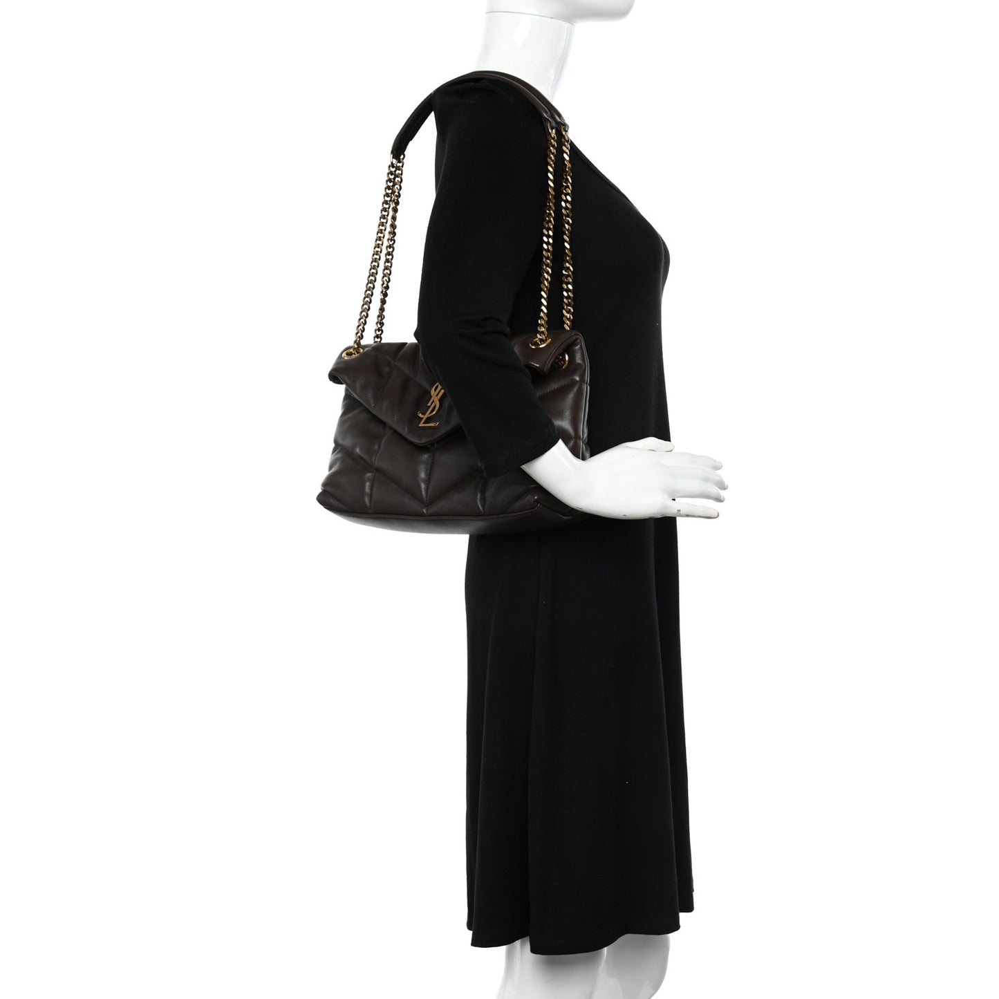 Lambskin Quilted Small Loulou Puffer Monogram Chain Satchel Dark Ganache
