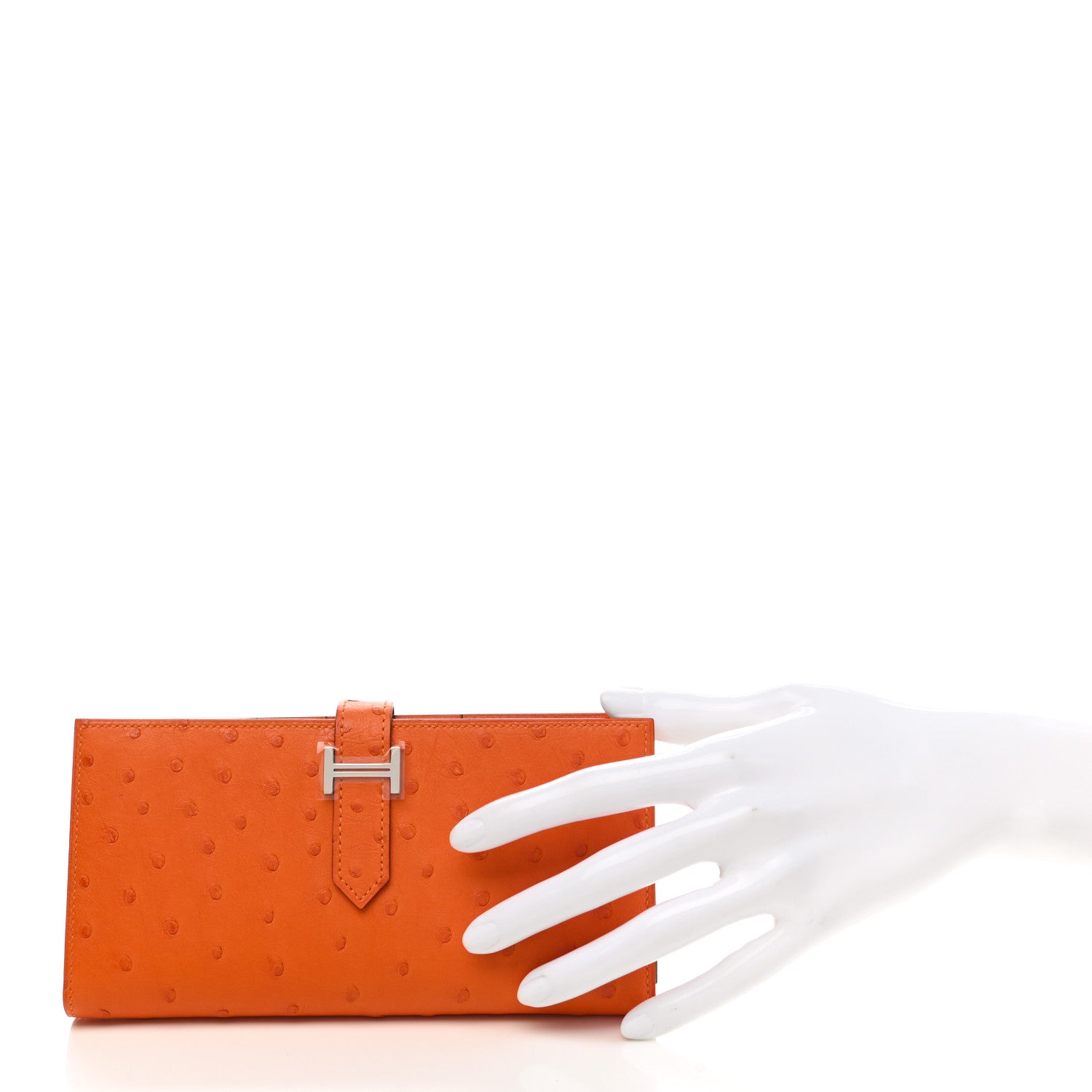 Hermes Ostrich Bearn Gusset Wallet Orange 2 of 7