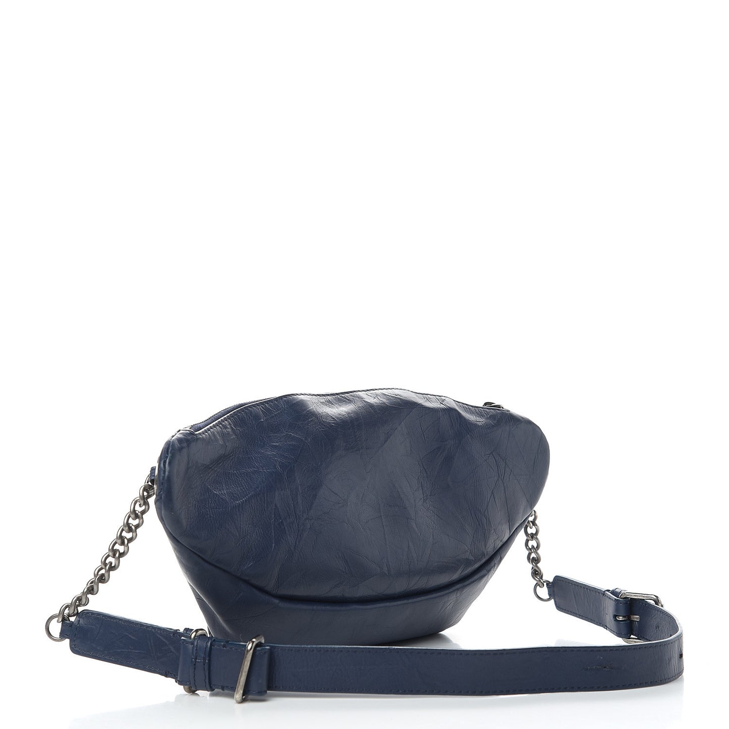 Crumpled Calfskin Quilted Casual Rock Waist Bag Fanny Pack Blue