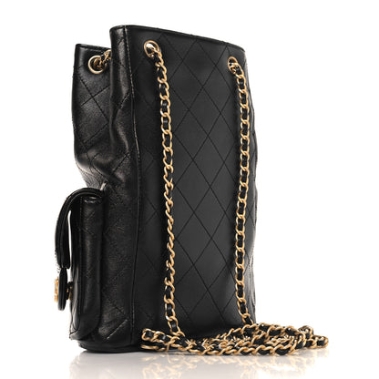 Chanel Shiny Lambskin Quilted Double Pocket Backpack Black 3 of 11