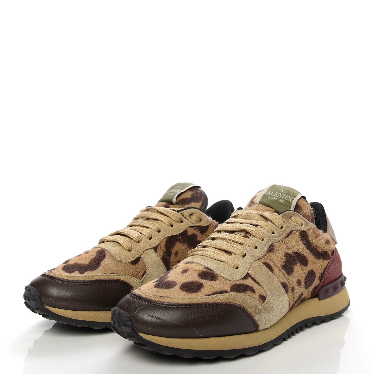 Valentino Garavani Calf Hair Suede Leopard Print Womens Rockrunner Sneakers 37 Multicolor 3 of 9