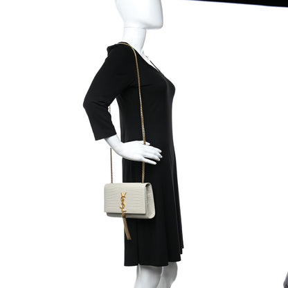 Saint Laurent Calfskin Crocodile Embossed Small Classic Monogram Kate Tassel Satchel Crema Soft 3 of 8