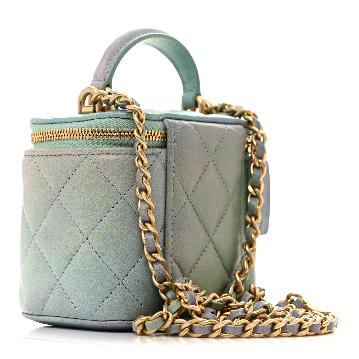 Chanel Lambskin Quilted Ombre Top Handle Mini Vanity Case With Chain Blue Green 3 of 13