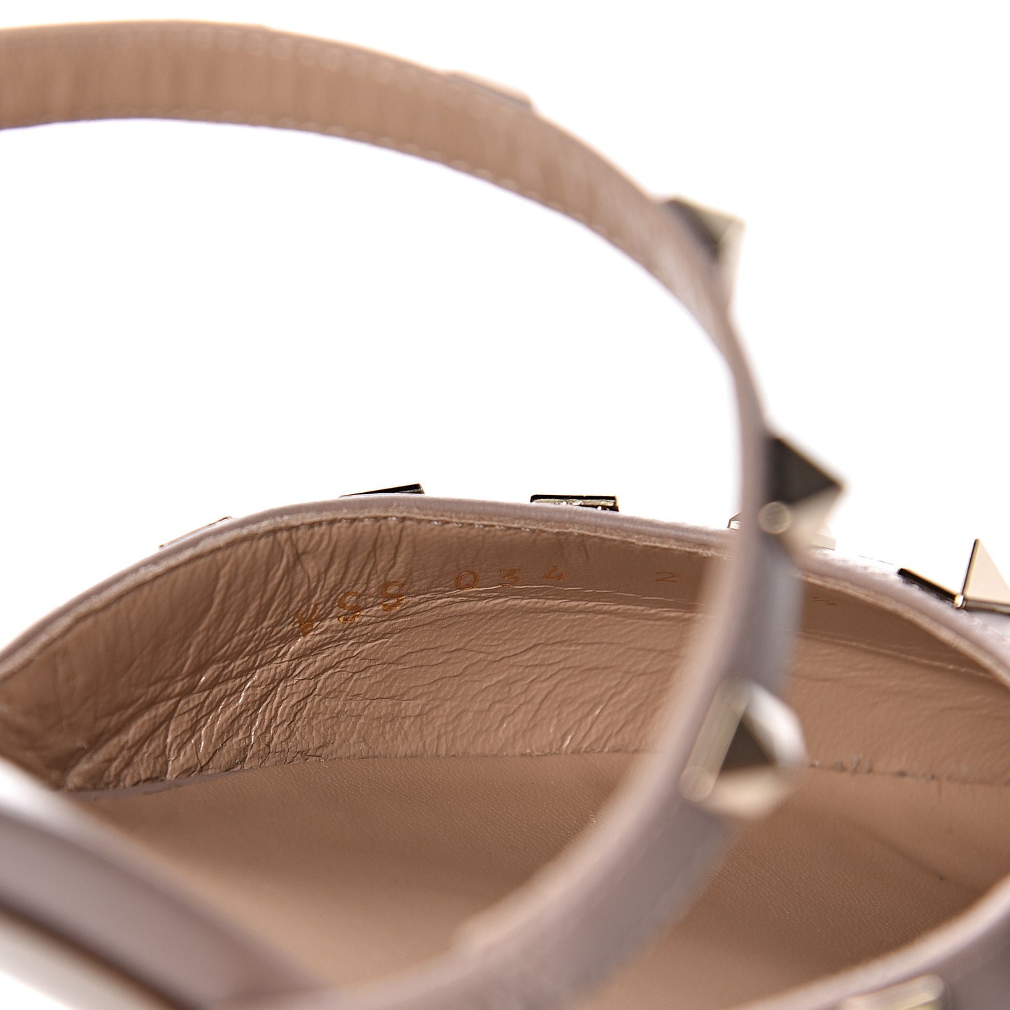 Pebbled Calfskin Rockstud Cross Strap 50mm Mules 38.5 Poudre