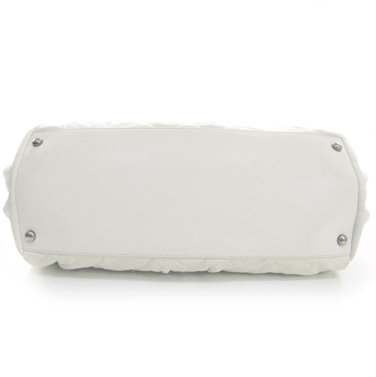 Iridescent Calfskin Chic Quilt Bowling Bag White