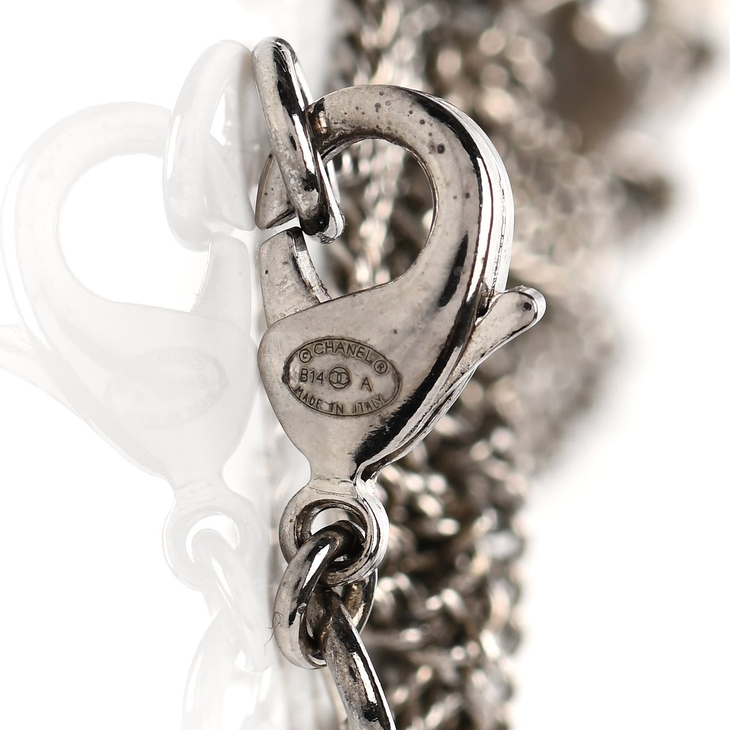 Chanel Baguette Crystal Pearl CC Lariat Necklace Silver 6 of 6