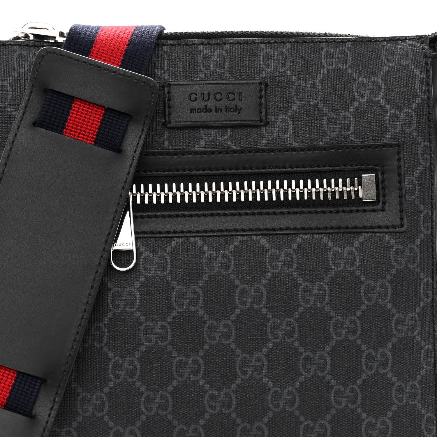 Gucci GG Supreme Monogram Web Small Flat Messenger Bag Black Grey 8 of 10