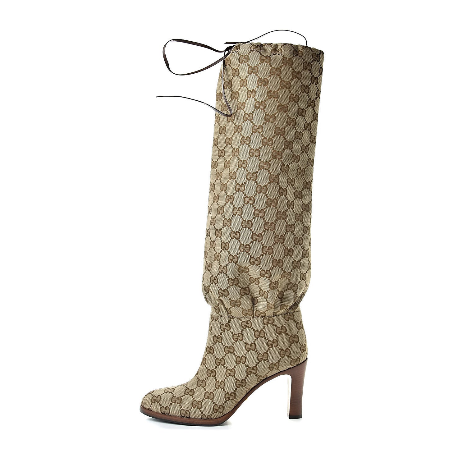 Monogram Malaga Kid Lisa Mid Heel Boots 37.5 Beige Ebony