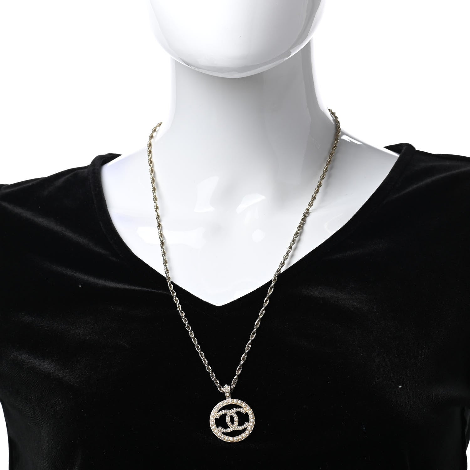 Chanel Pearl CC Round Pendant Necklace Gold 2 of 6